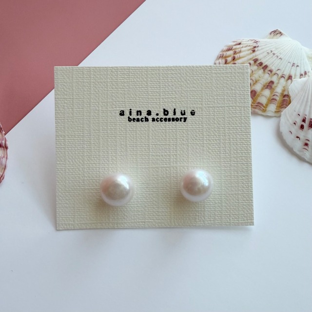 C. 現品 約12.3mm 大粒天然淡水パールのスタッドピアス