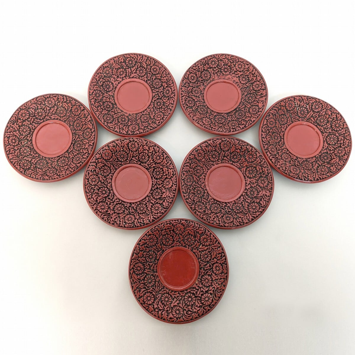 仙台堆朱・茶托・7客揃・伝統工芸・No.230525-29・梱包サイズ60