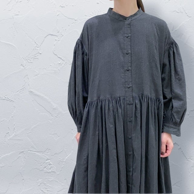 maison de soil WOOL COTTON SILK PLAIN BANDED COLLAR SHIRT DRESS