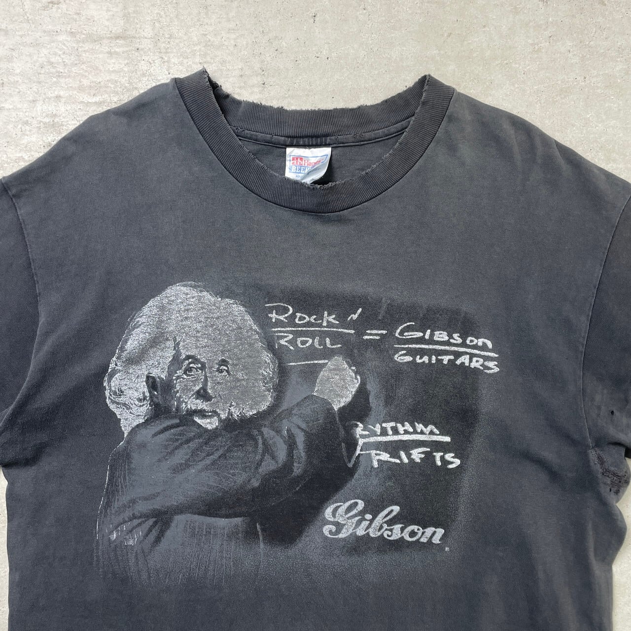 偉人アインシュタインギブソン授業ビンテージTシャツブラックXL 90年代 USA製 Gibson Guitar Brand Albert Einstein ギブソン