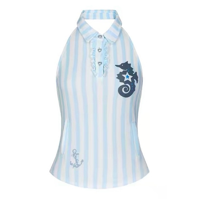 [BETWEENAND] Seahorse Summer Blue Striped Sleeveless Top