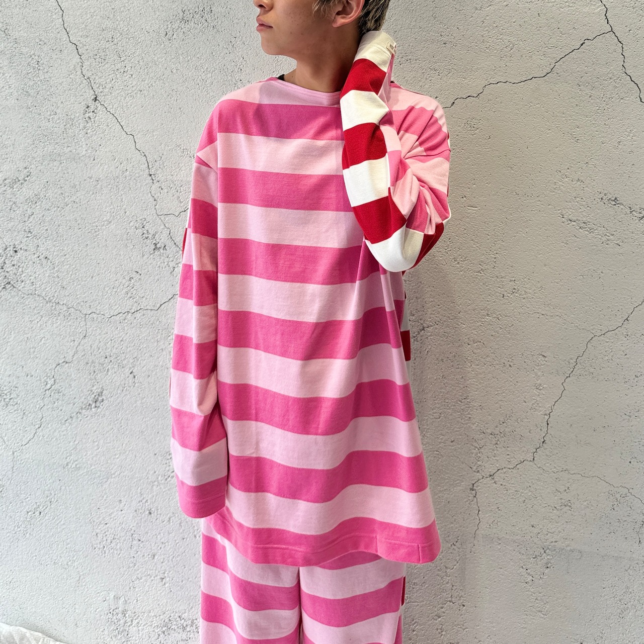 TSTS / G.F.G.S. DOUBLE SIDED STRIPED SHIRT 2 / PINK , PINK , RED 