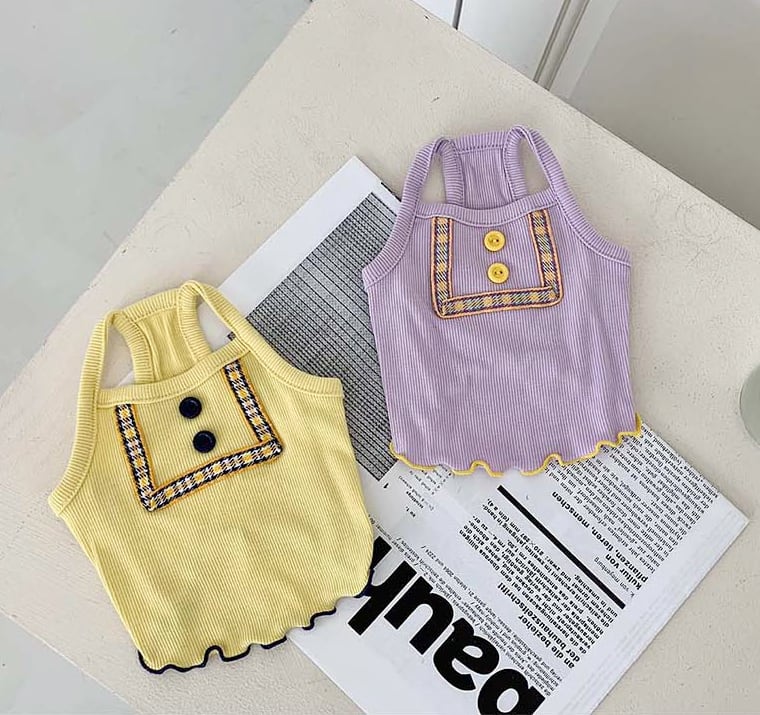 【SALE】 lala crop top XS ~ XL 2color / 犬服 春夏 新作 Tシャツ ドッグウェア ショート丈 シンプル 袖なし 小型犬 中型犬 トップス 涼しい お揃い クロップド top131