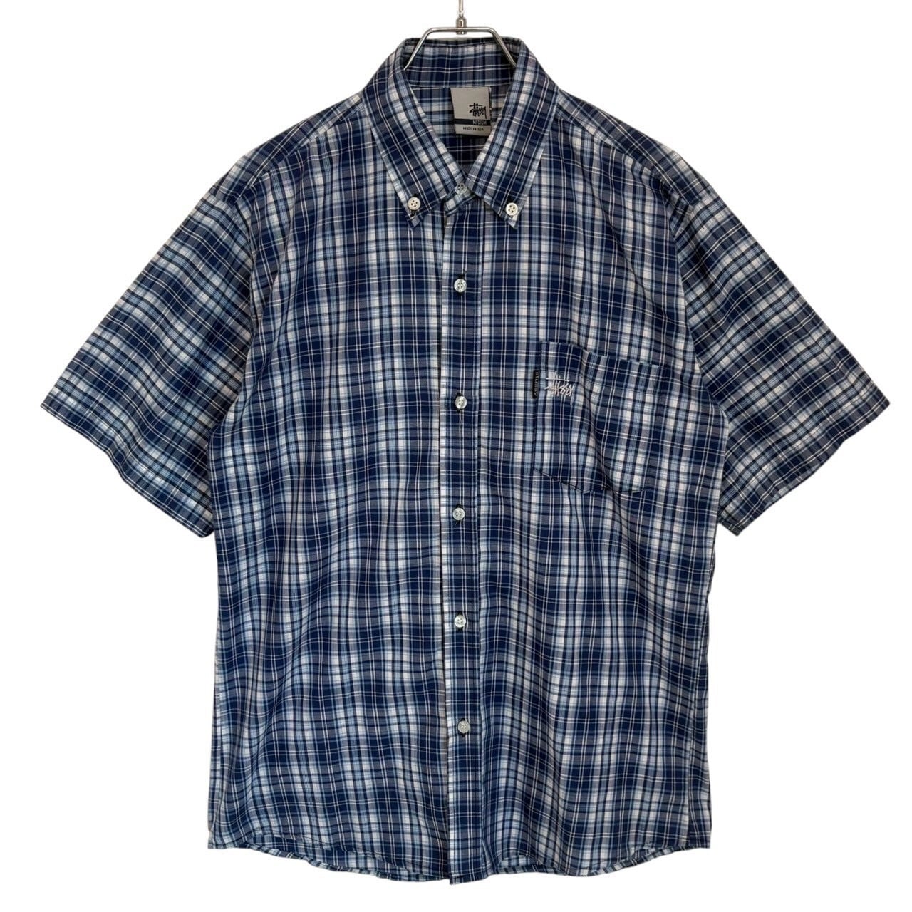 stussy ステューシー 半袖シャツ M チェック 刺繍ロゴ ワンポイント