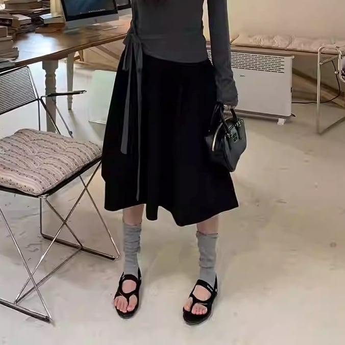 ウエストリボン ミモレ丈 Aラインスカート 1color ASK0017