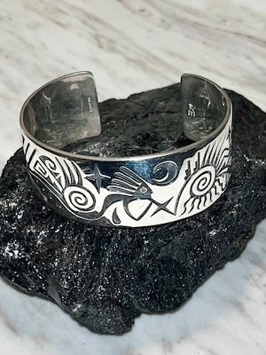 hopi Ruben Saufkie overlay silver bangle