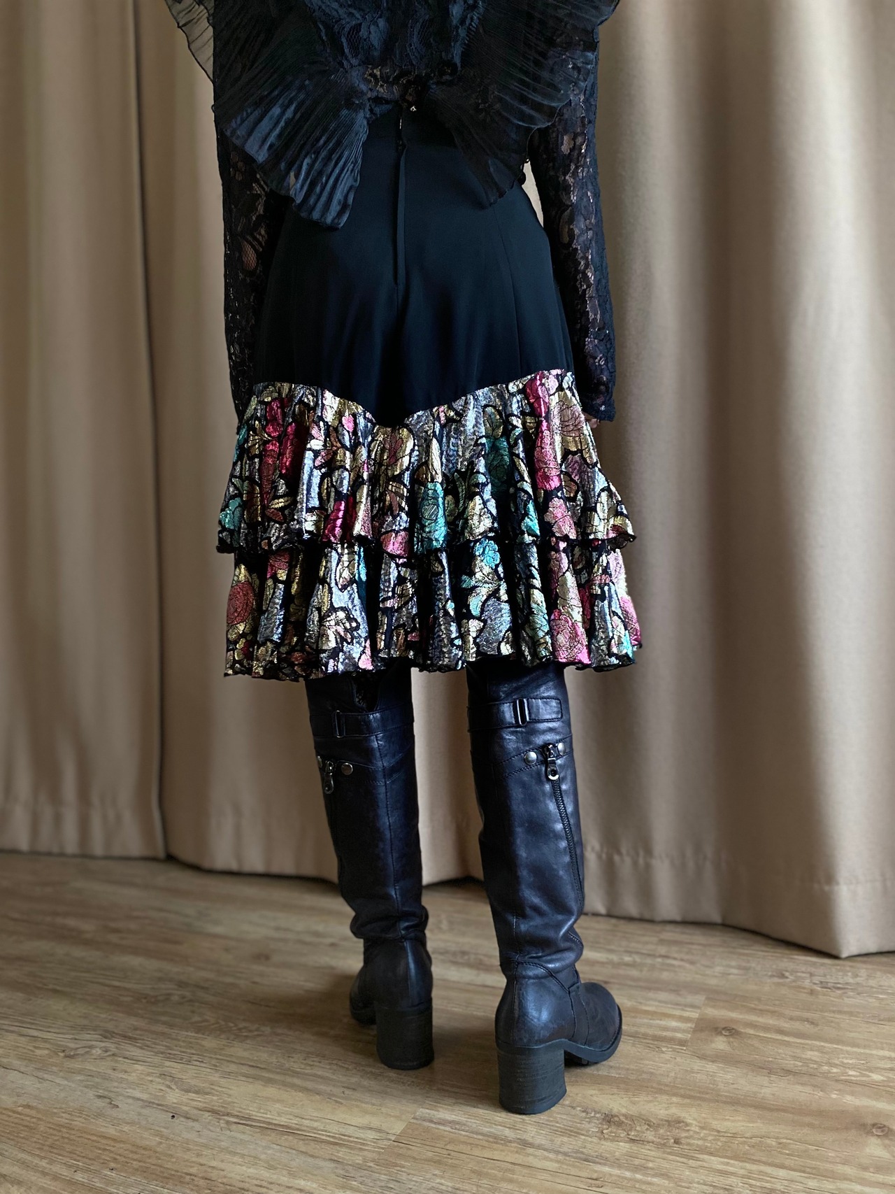 shiny floral frill design skirt-4324-9