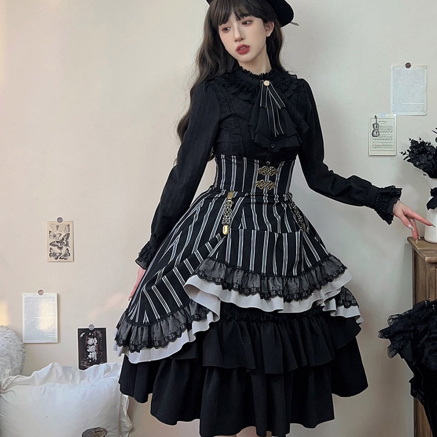 SEASONZ ゴスロリ スカート ハイウエスト ストライプ柄 エレガント