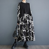 レイヤード風 プリント ワンピース 00034