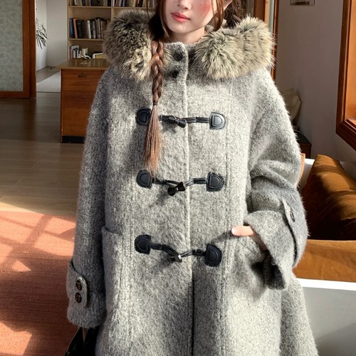 ファーフードウールタッチダッフルコート ・79004