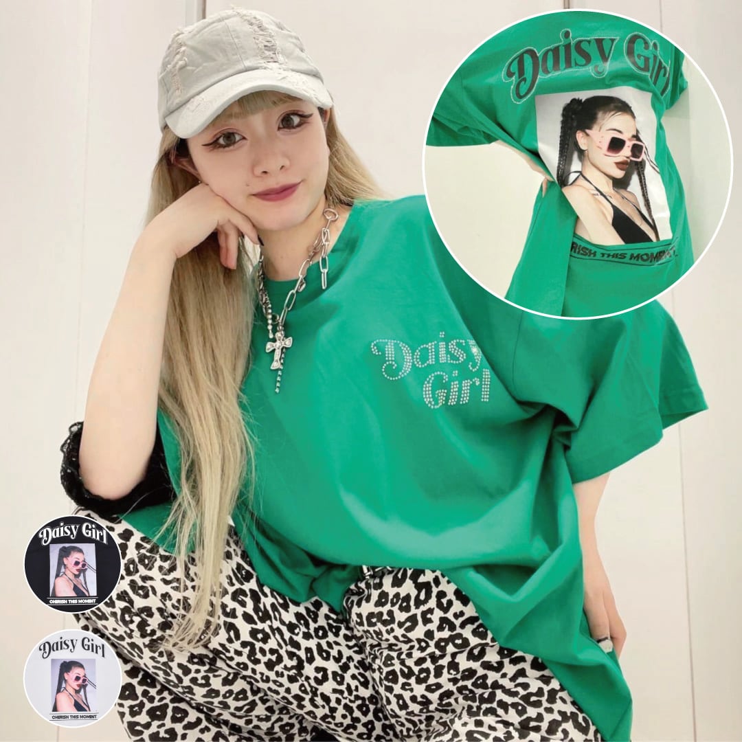 【70%OFF】 ラインストーン付き DAISY GIRL BIGTシャツ