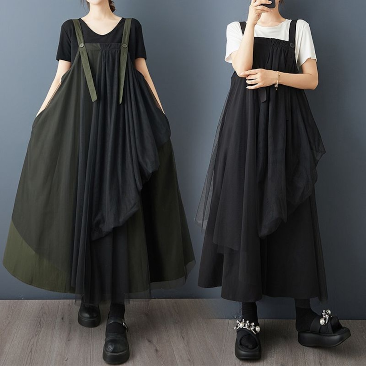 チュールレイヤード ロングスカート 00138