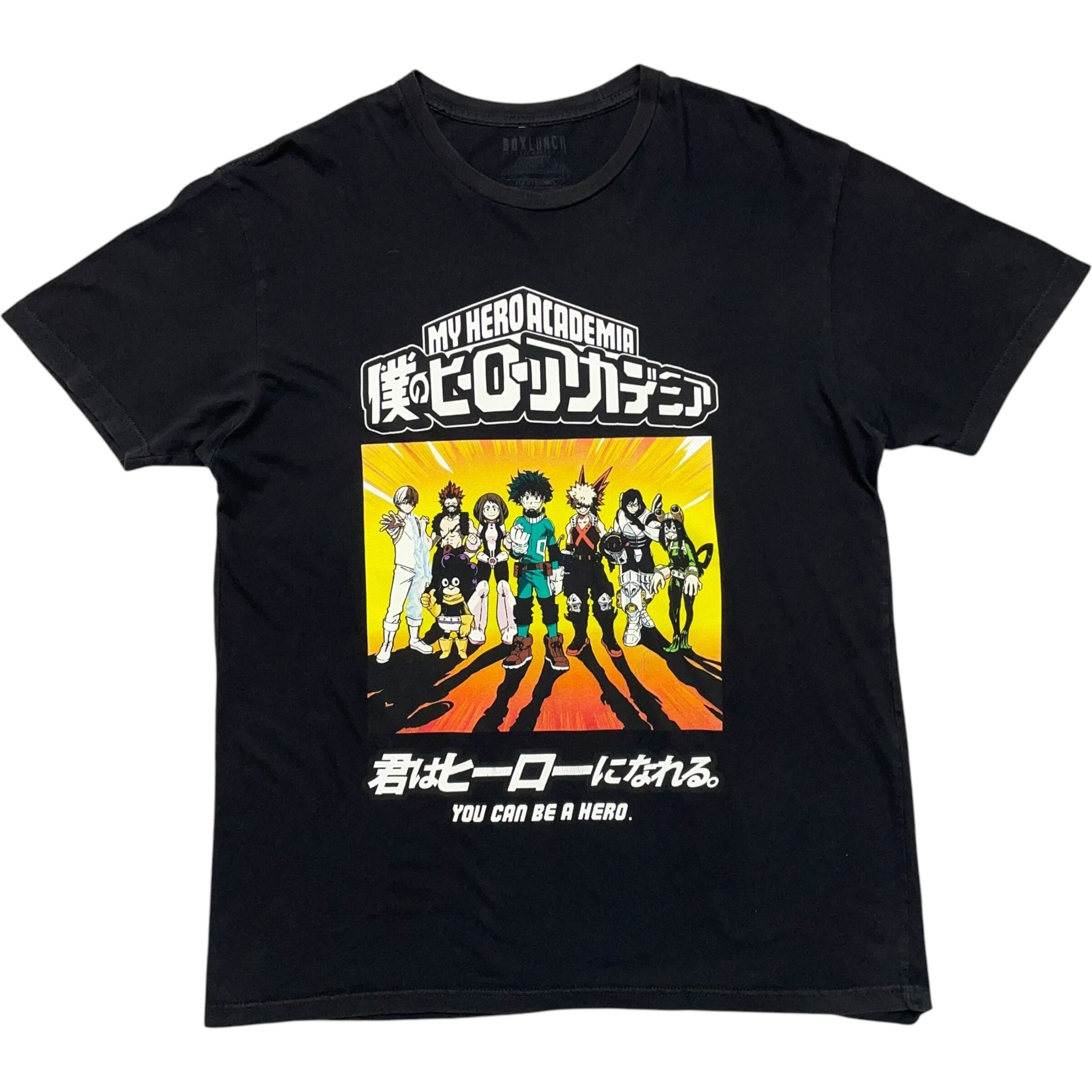 《L》 僕のヒーローアカデミア MY HERO ACADEMIA アニメTシャツ フロントプリント アニメ ブラック no.7214