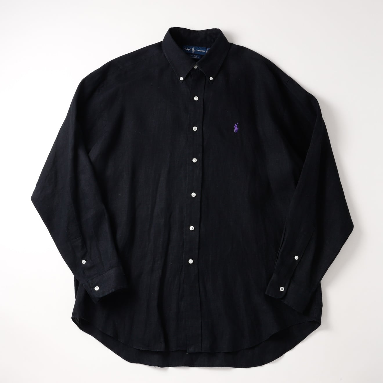 極美品】80s Ralph Lauren special linen shirt Black big size 