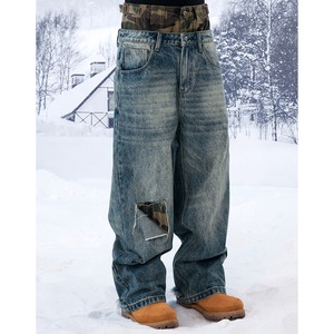 【DRIP6192】YAD Camouflage Splice Double Waist Denim
