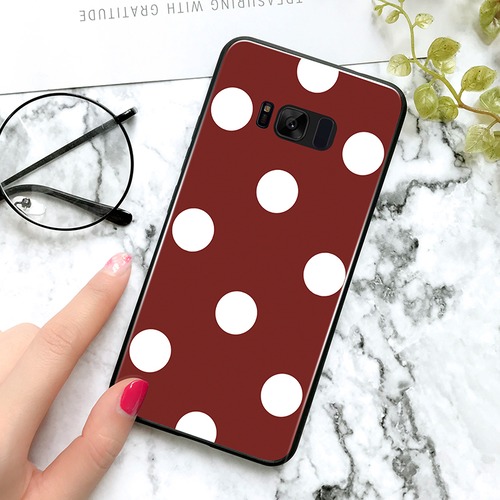 お洒落水玉 GalaxyS8/S9ケース iphone対応 ドット ワインレッド