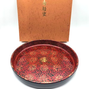 津軽塗（唐塗）バカ塗り・丸盆・お盆・トレー・漆器・伝統工芸・No.260612-20・梱包サイズ80