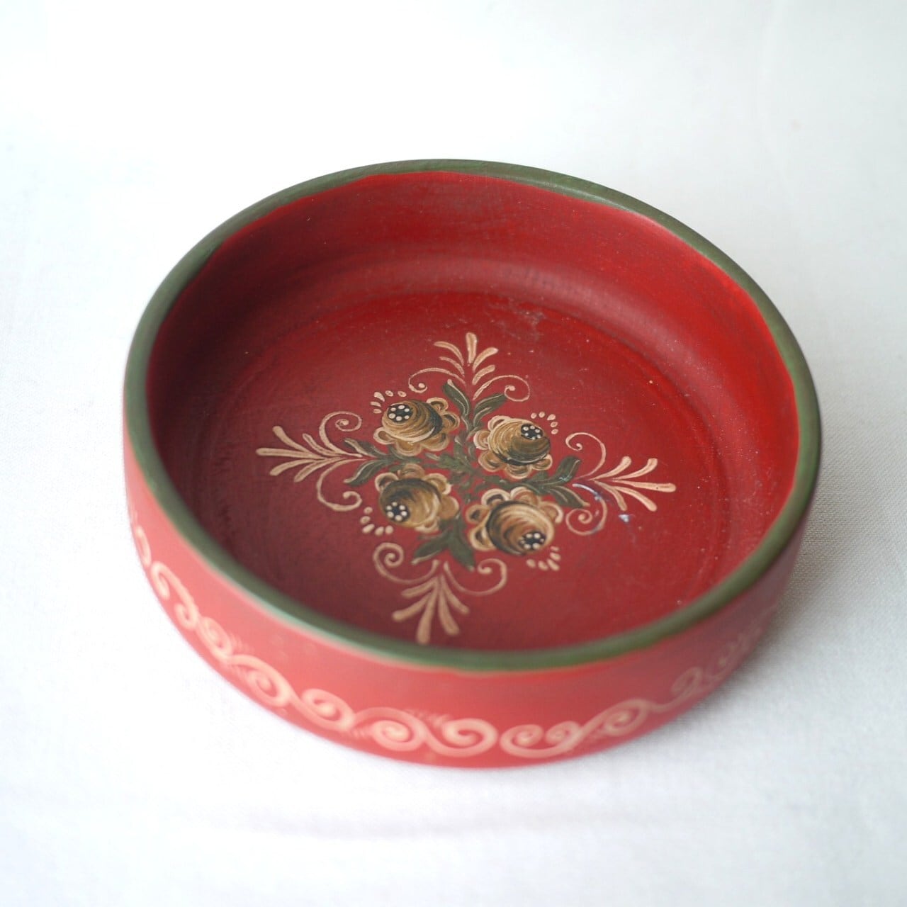 赤い木製ボウル 花ペイント ドイツ