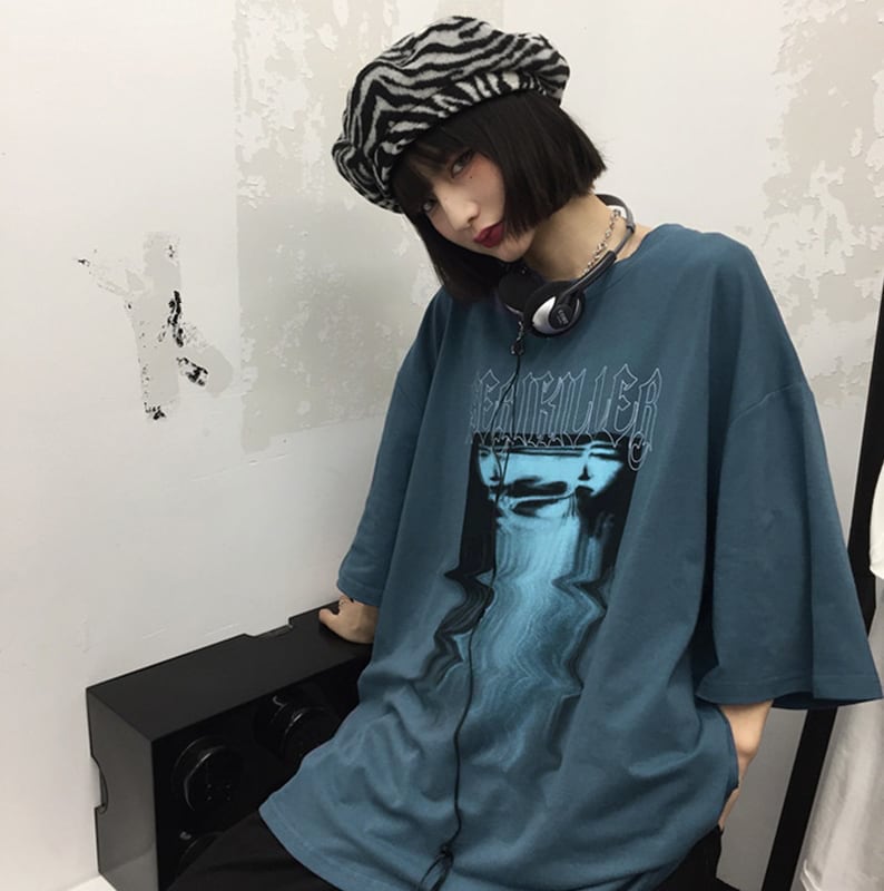 大魔王シリーズ Tシャツ 2color トップス 男女兼用 カップル服 メンズ かっこいい 青 黒 ゆったり Elegant