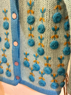 60's blue flower mohair cardigan