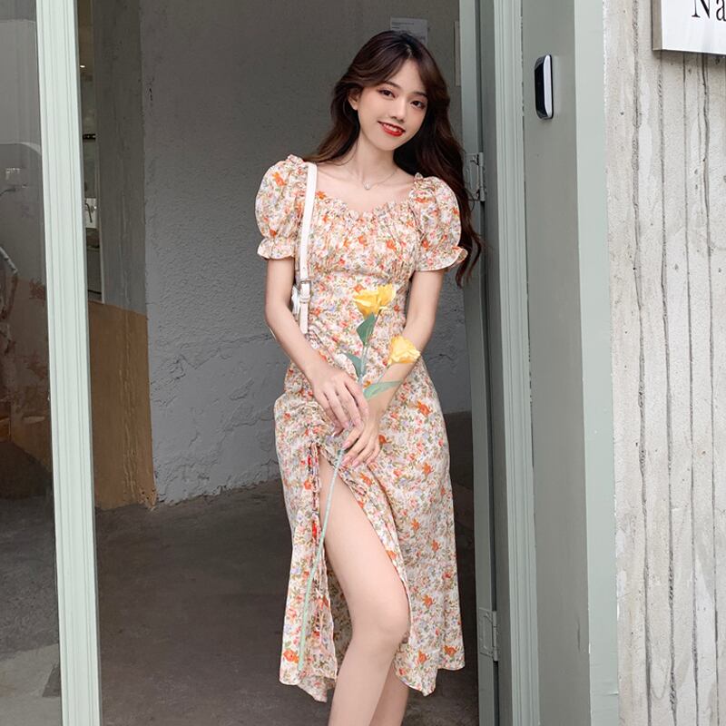 スリーブフローラルドレス サマースカート 夏物 花柄 フラワーデザイン 試着室93245510555