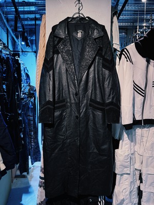 【D4C】special vintage paisley shadow pattern collor suede switching leather chester coat