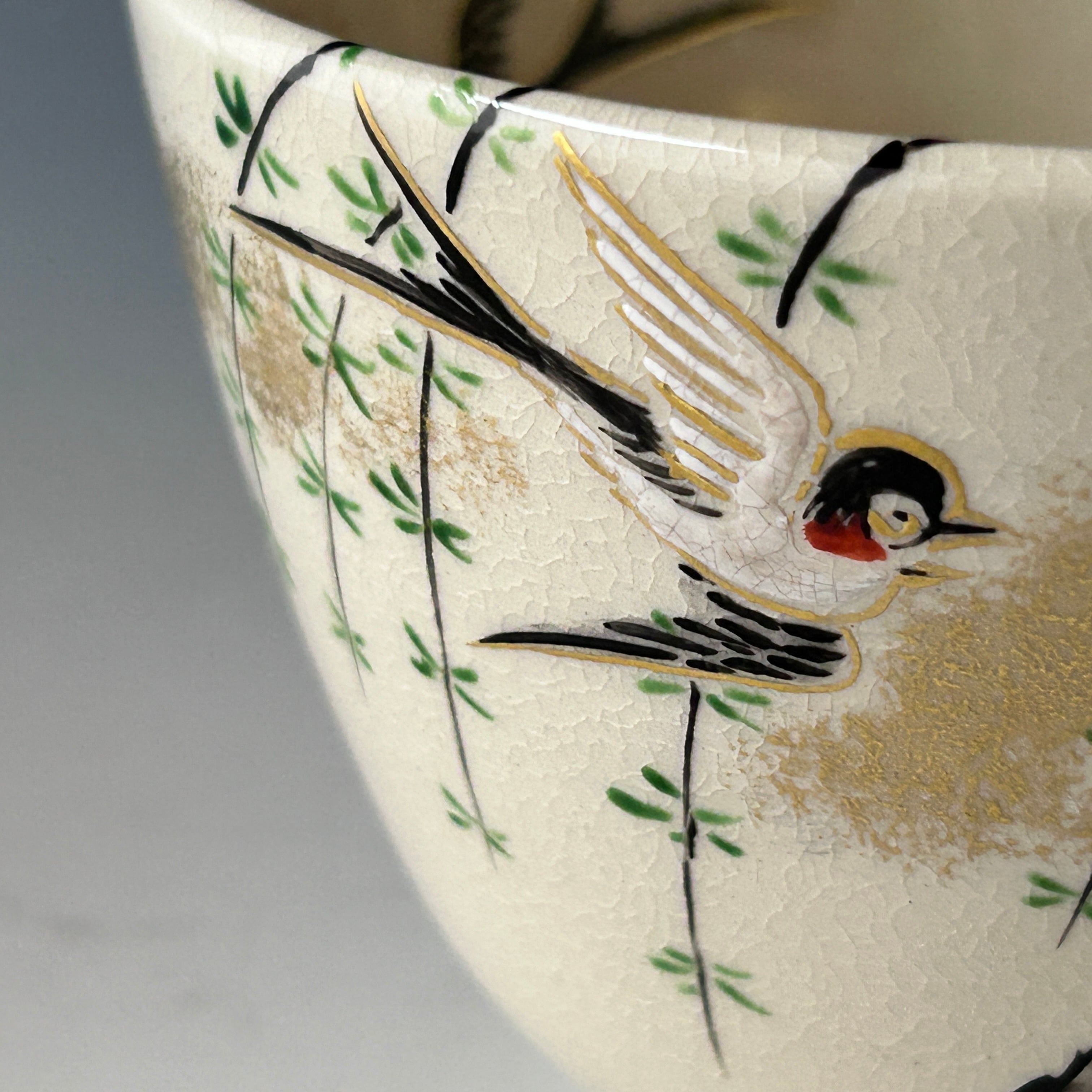 茶道具 色絵 青地 青海波 茶碗 通次阿山 共箱 京焼 仁清写 薄茶 新年  