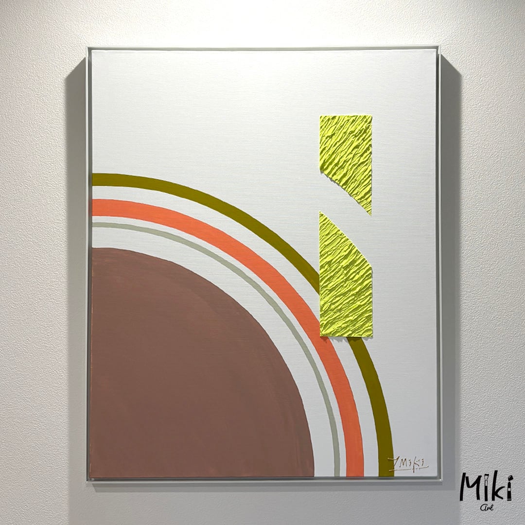 月と太陽」 テクスチャーアート 原画 茶 黄 抽象画 個性的 モダン