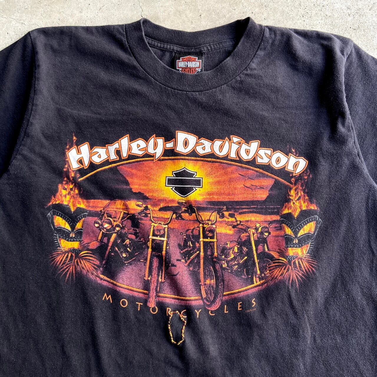 US ハーレーダビッドソン HARLEY-DAVIDSON Tシャツ 半袖 総柄 プリント サイズ：メンズ S ブラック