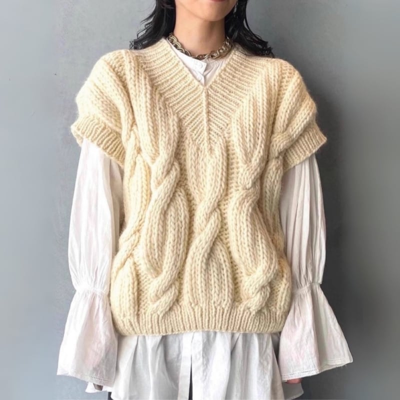 MAYDI ケーブル編みニットベスト アイボリー Uサイズ Amazon