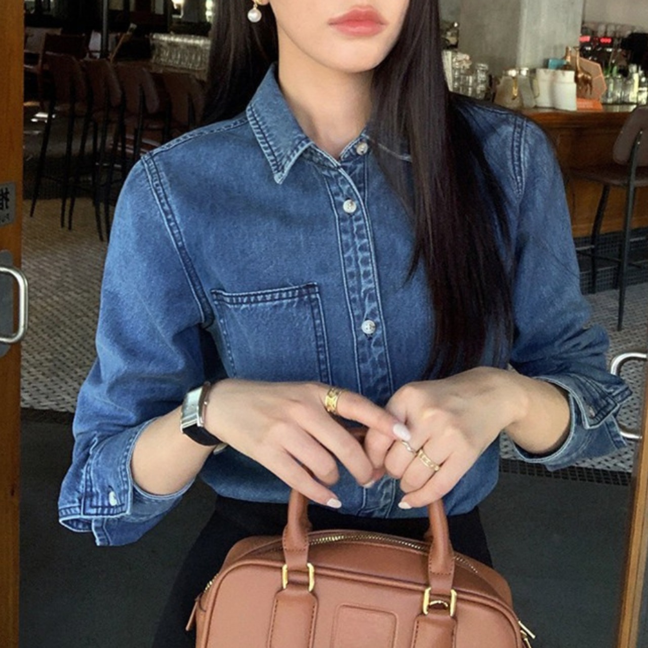 ウォッシュ加工レトロデニムシャツ W01365