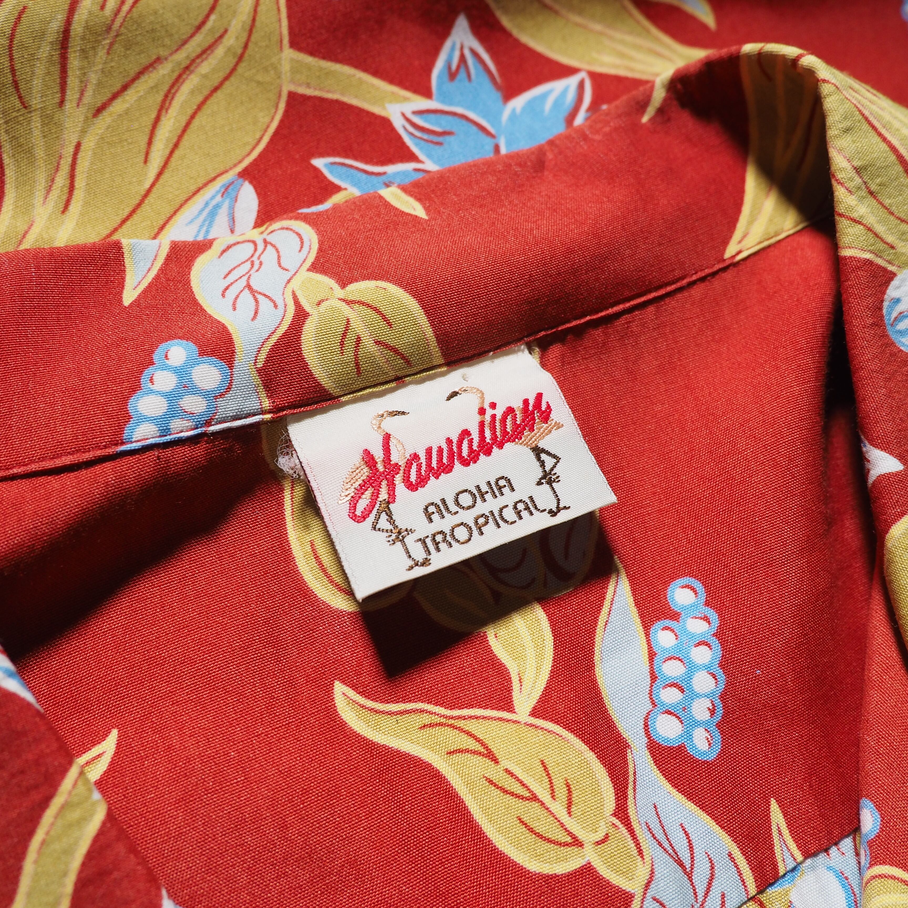 1990s Tropical flower printed vintage open collar SS shirt