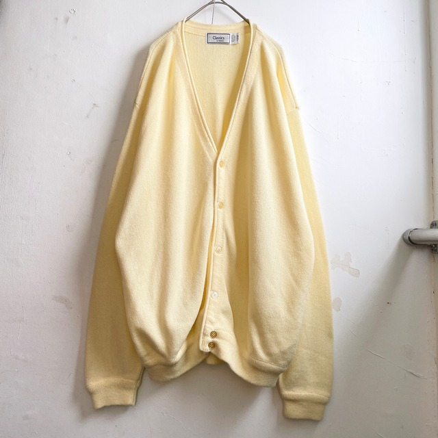 Soft light yellow color vintage loose acrylic knit cardigan (made in Usa)