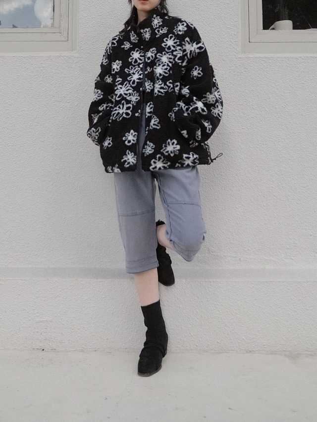 Flower Boa Fleece / BLACK