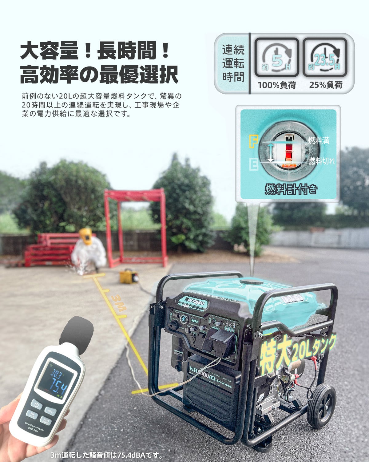 インバーター発電機 7.8kVA/8.3kVA 単相100V/200V同時出力可能 セル