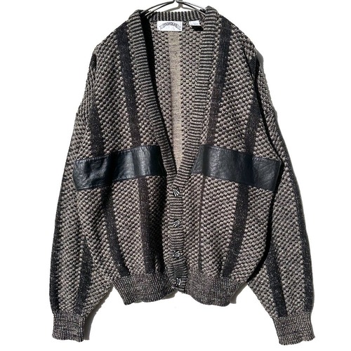 [marquis] Vintage Abstract Pattern Leather x Knit Cardigan [1980s-] Vintage Cardigan