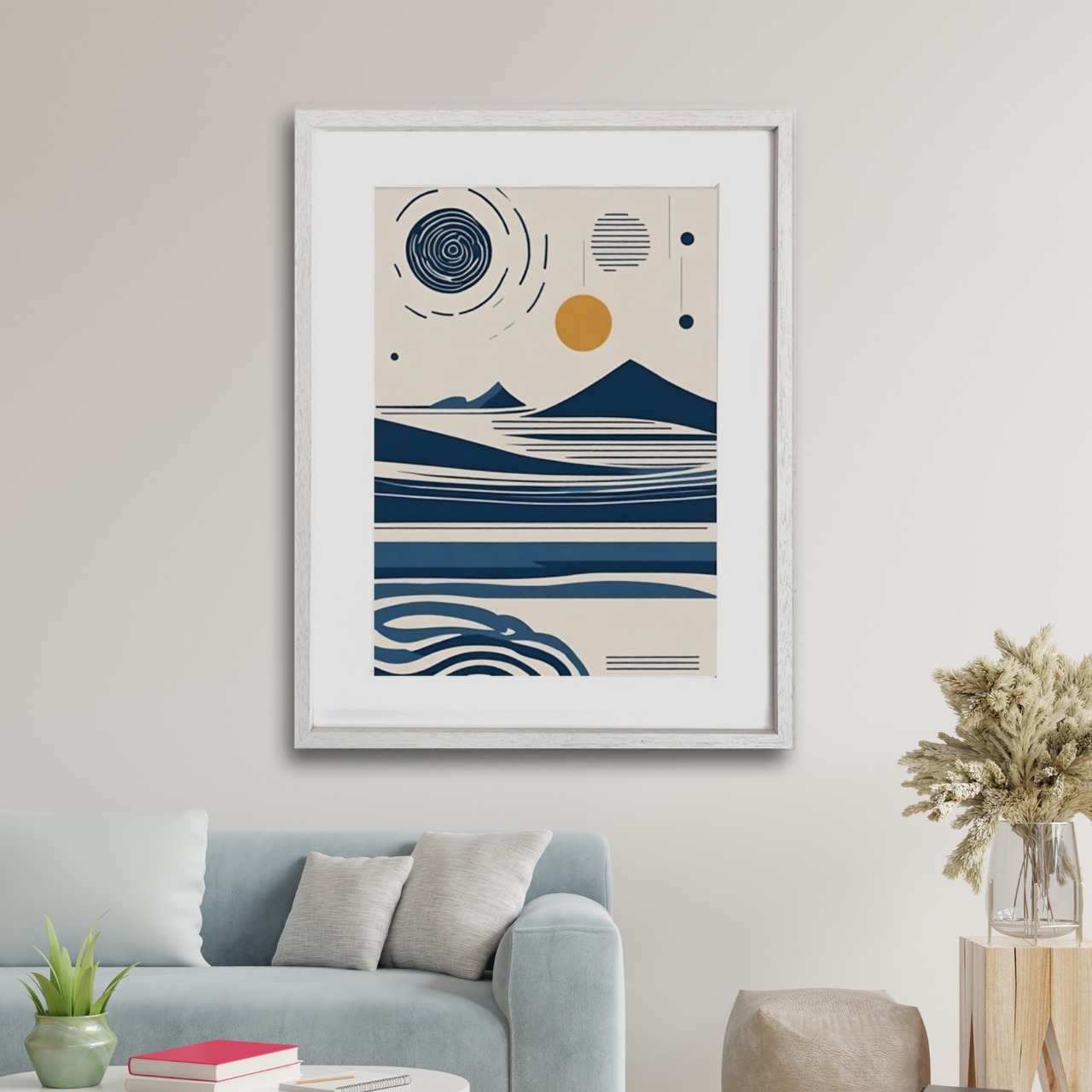 June｜幾何学構成で描くモダンオーシャンアートポスター｜洗練されたブルートーンが映える上品インテリアA3ポスター