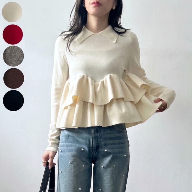 Frill peplum polo knit PO