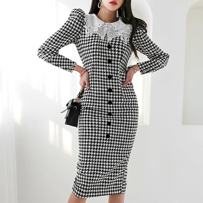 dress】レース千鳥格子ワンピース M21985 | Pay ID dress】レース千鳥格子ワンピース M21985 | Pay ID