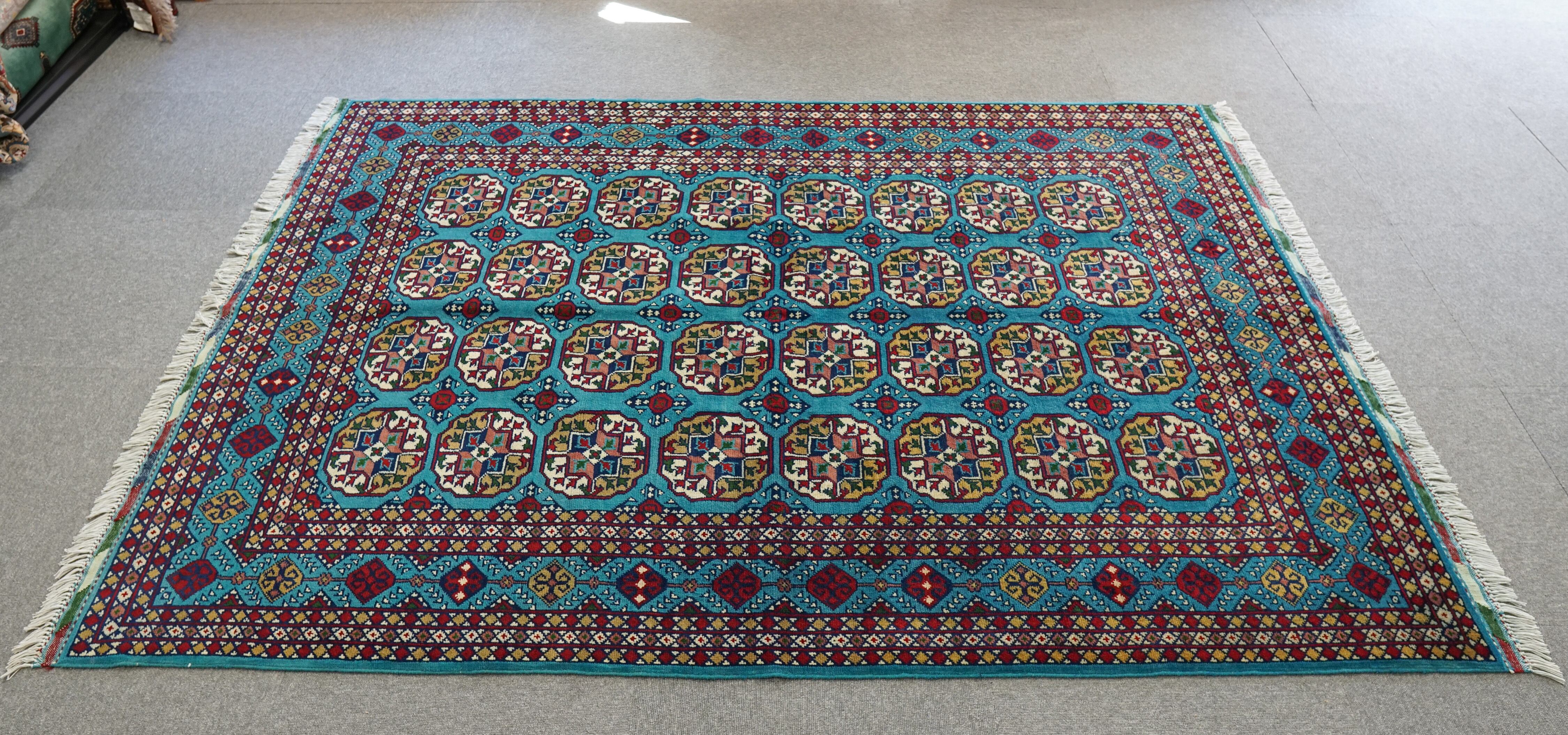 245cm×203cm アフガニスタントライバルラグ 手織り絨毯 全ての www