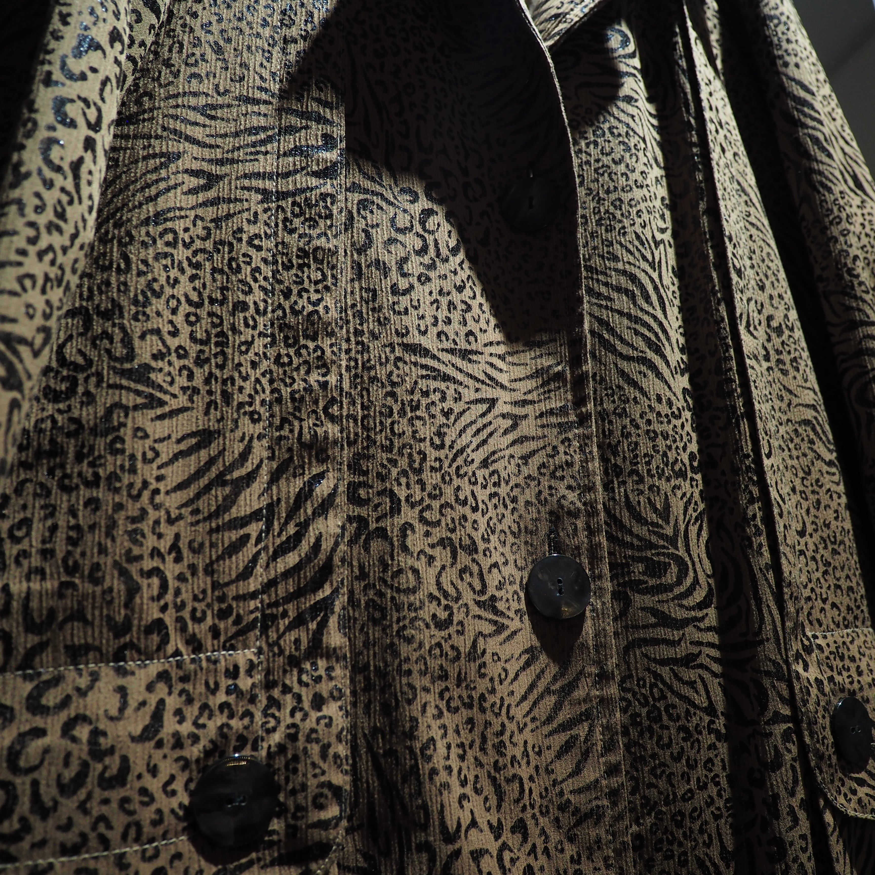 1990s Pleats line × Animal pattern coating vintage loose half coat jacket