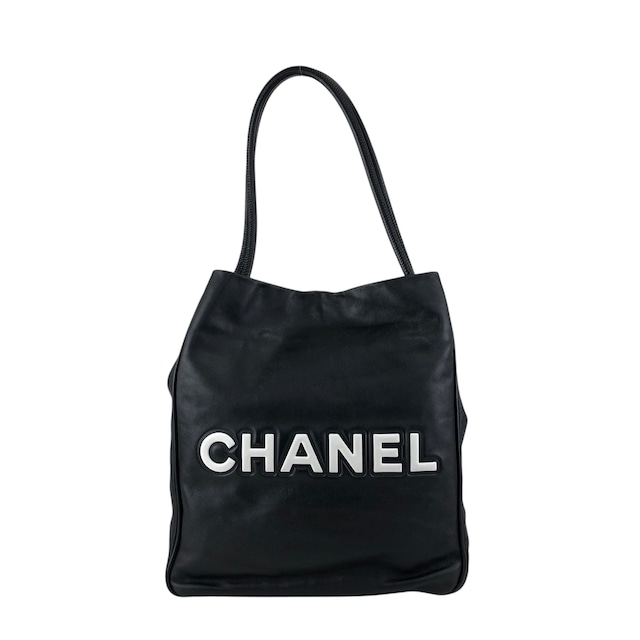 CHANEL シャネル トートバッグ ブラック ホワイト カメリア ロゴ レザー ラム vintage ヴィンテージ オールド 3raaj5
