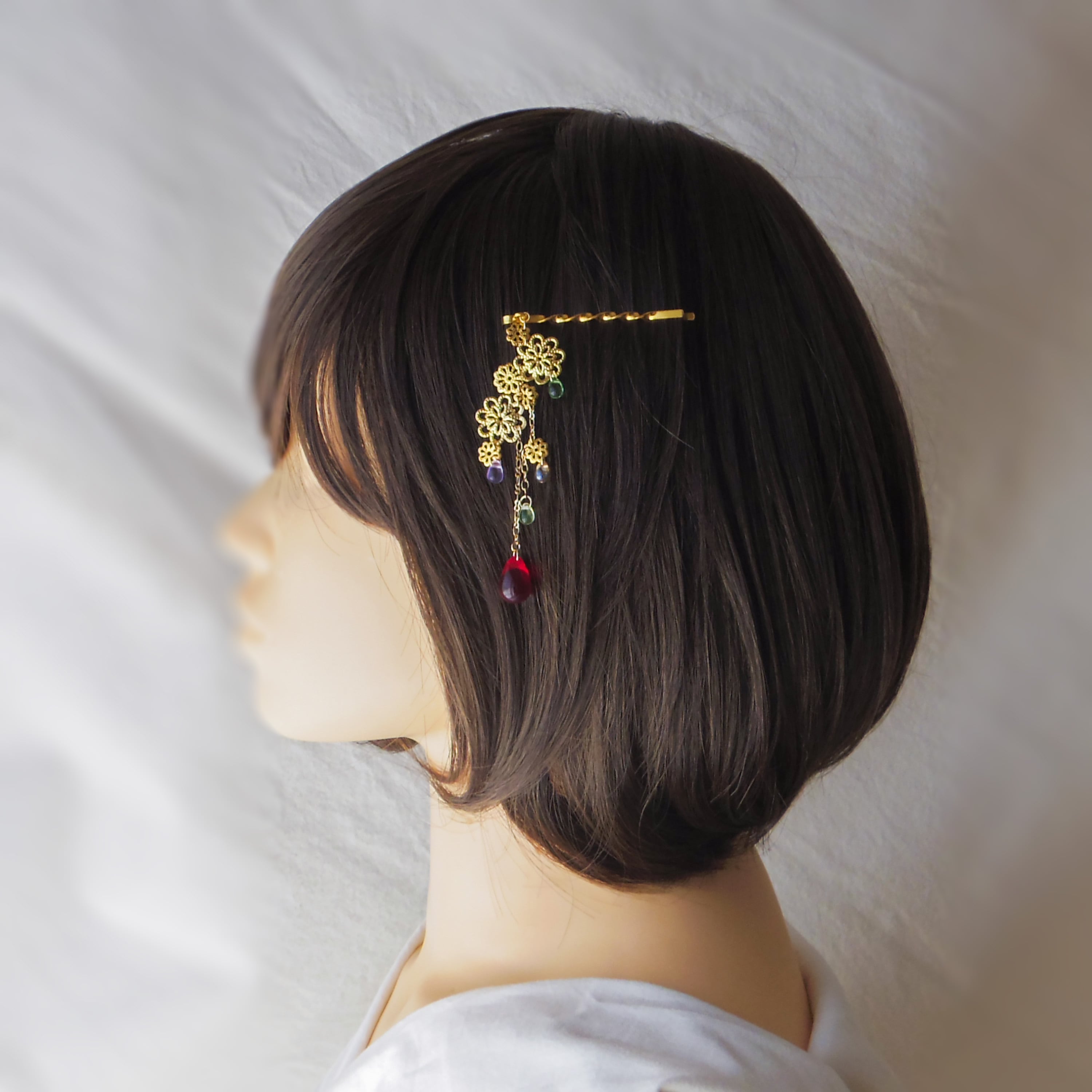 ヘアピン「かわす、かさねる」【チェコビーズ】軽量快適・ショートヘアも簡単アレンジ。