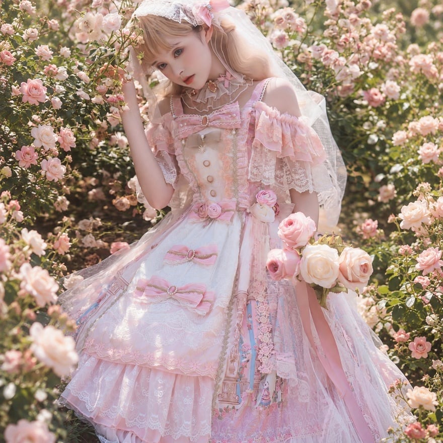 ロリータファッション 甘ロリ 水色・ピンク レースリボン姫ロリ8点