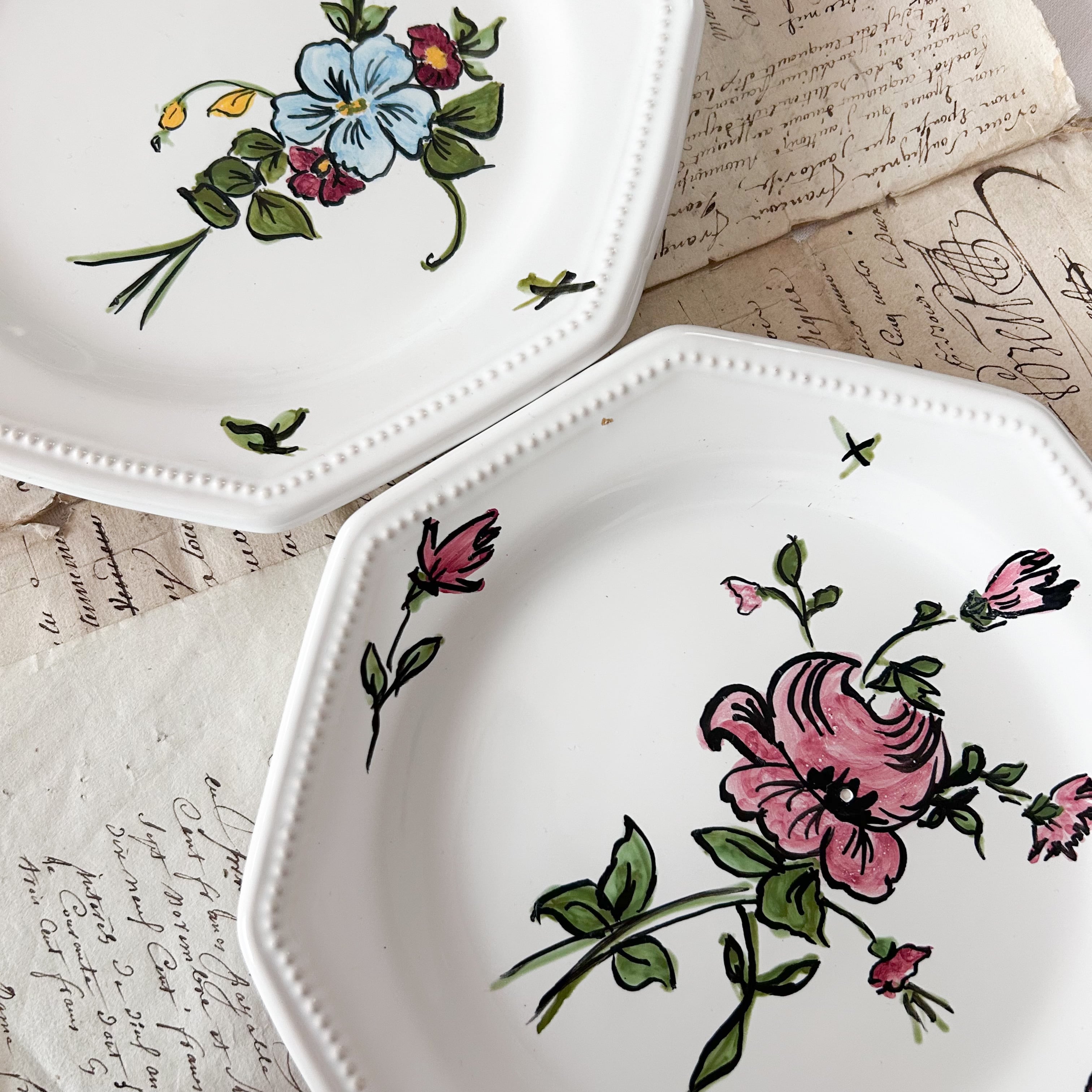 フランスアンティーク】 Longchamp （ロンシャン）花リム 平皿