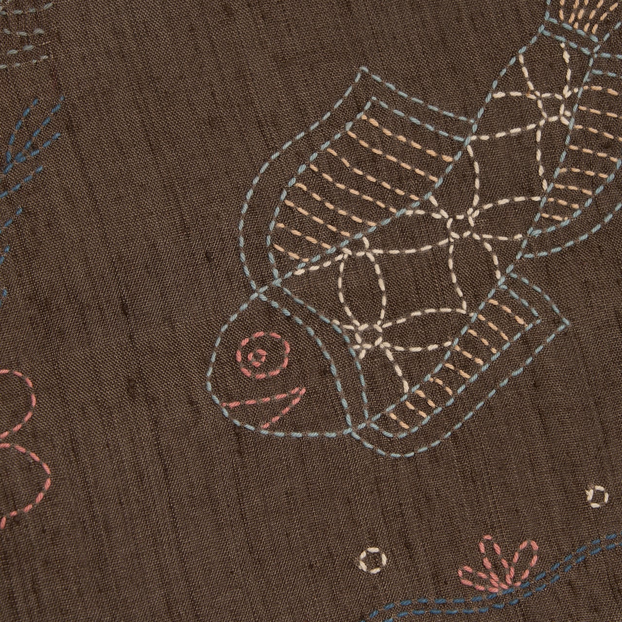 鳥と魚の模様 刺し子刺繍 紬袋帯【中古】 | かわの屋