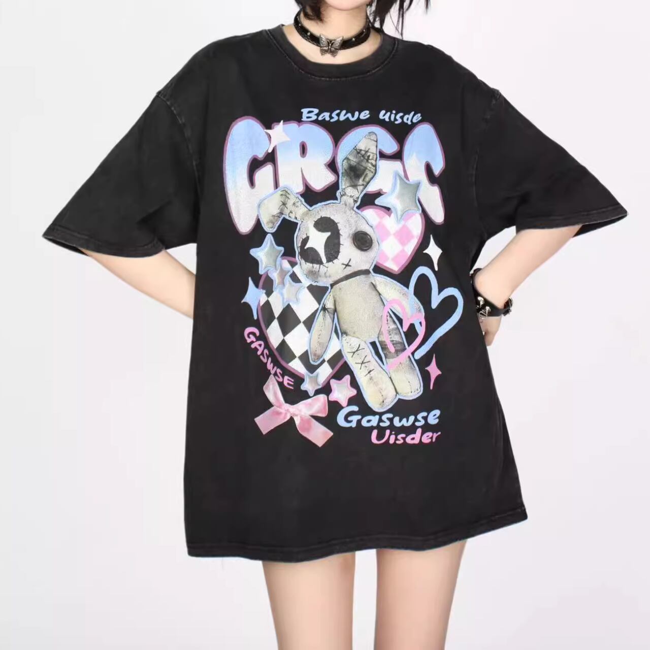 ダークウサギプリントＴシャツ　2color　1173