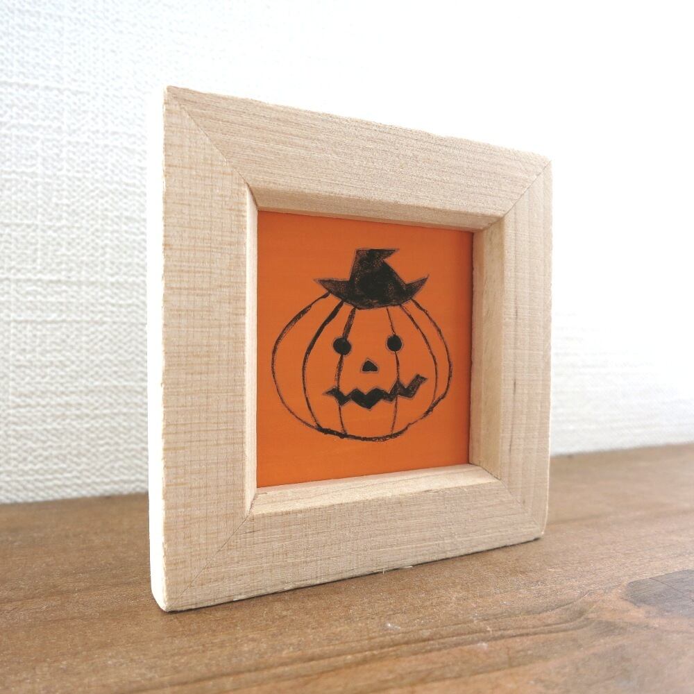 日本画ポスター】ハロウィン かぼちゃ ミニアートパネル ミニ額縁付き