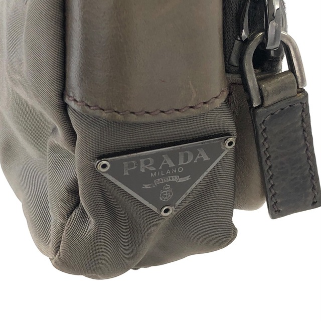 PRADA プラダ  トライアングルロゴ バックル チェーンハンドル ミニバッグ ナイロン×レザー ハンドバッグ ブラウン vintage ヴィンテージ オールド mw4wuy