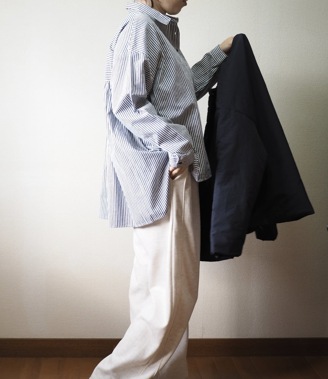 backギャザーシャツ <ストライプ>
